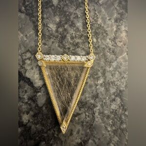 Designer Jude Frances 18k Diamond Rutilated Quartz Pendant Necklace